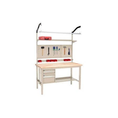 Global Equipment 60"W x 36"D Production Workbench - Maple Safety Edge Complete Bench - Tan 319321TN